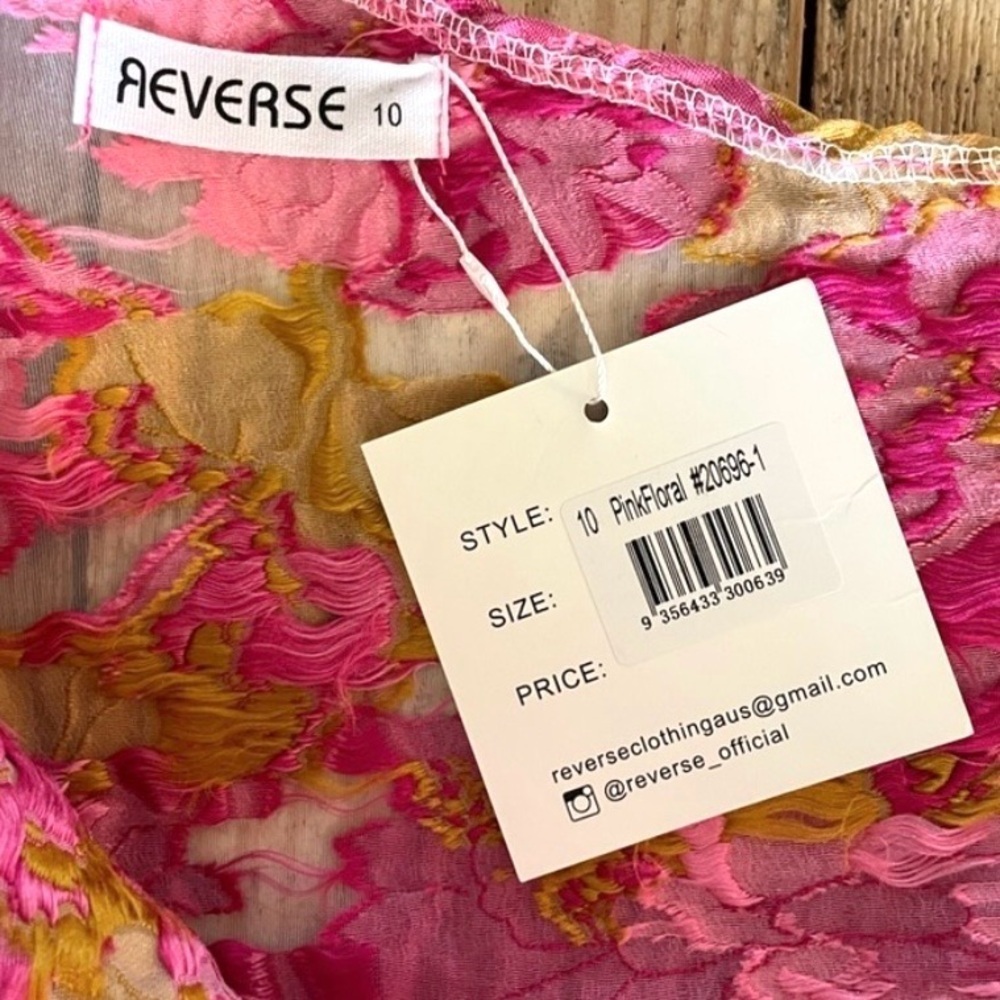 Reverse Brailey One Shoulder Pink Jacquard Wrap Mini Dress Size 10 NWT - Picture 9 of 11